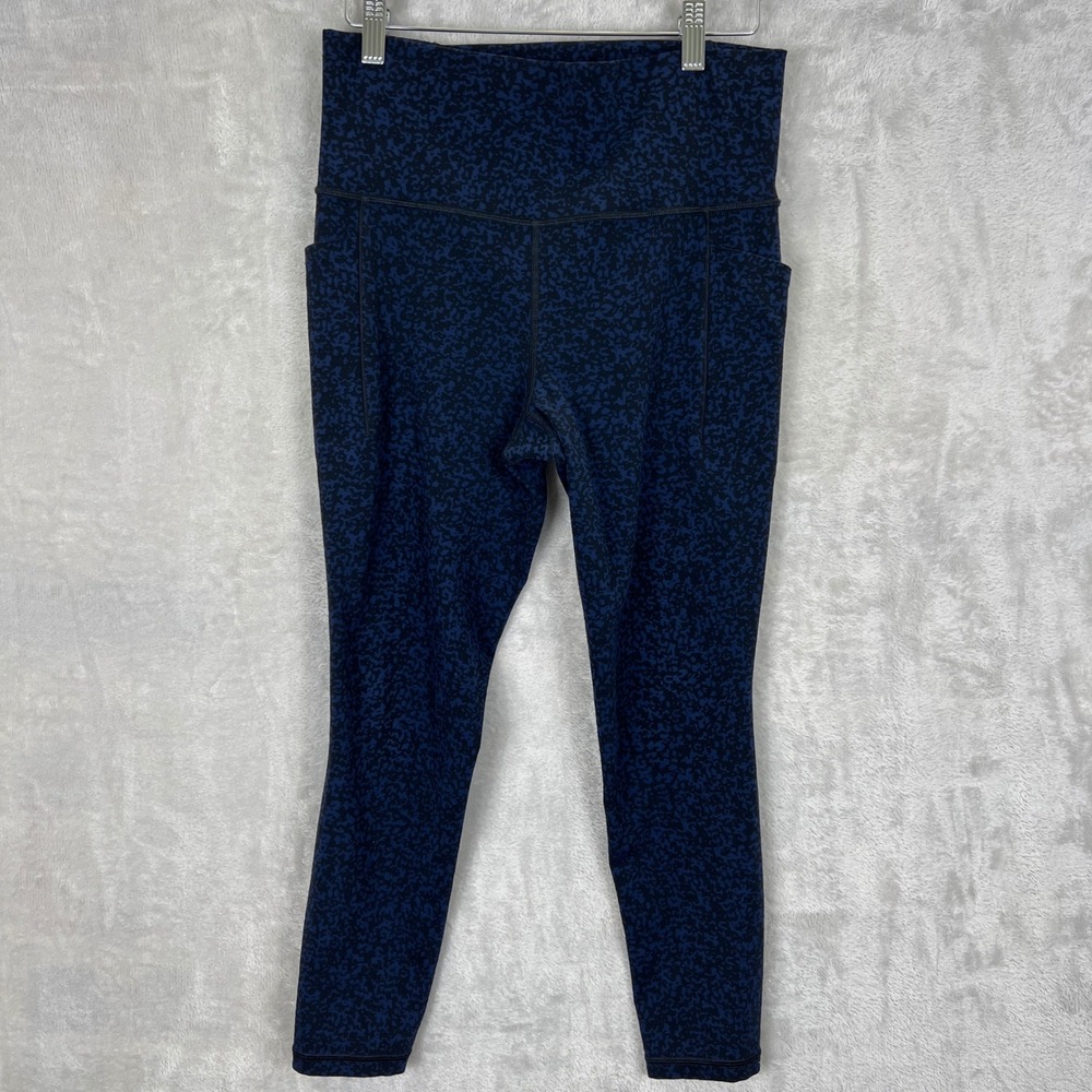 Athleta Salutation Stash Pocket Tight Blue Black Leopard Print Leggings Size M - Picture 4 of 11